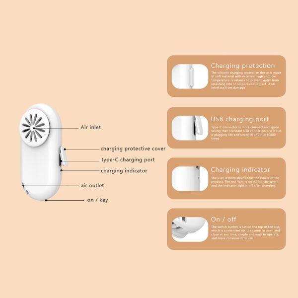 Reusable Portable Fan For Face Mask Clip On Air Filter USB Rechargeable Exhaust Mini Fan Personal 5