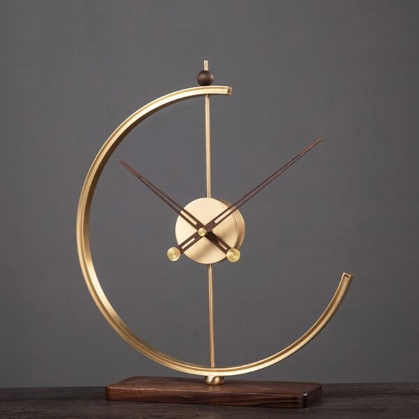 Copper Desktop Desk Clock Metal Living Room Modern Gold Pendulum Clock Wood Luxury Silent Watches Mechanical 5