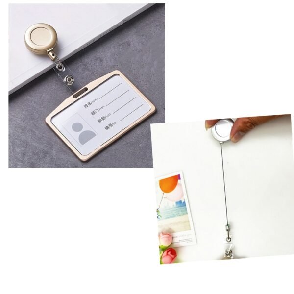 1 Set Aluminum Alloy Card Holder with ABS Retractable Badge Reel Pull ID Card Badge Holder 2