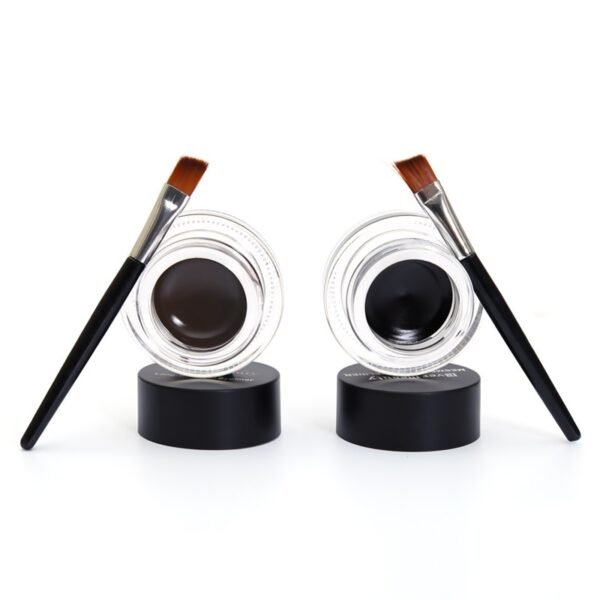 2 PCS Black Brown Cosmetic Brush Waterproof EyeLiner Gel Eyeliner MakeUp Smudge proof Set Eye Liner