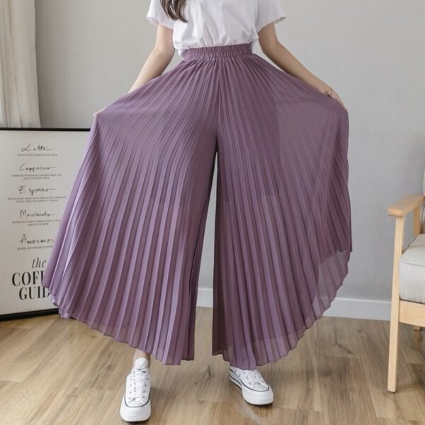 2021 Women Spring Autumn Pleated Loose Pants Fashion Female Chiffon Elastic Waist Skirt Pants Black Blue 2