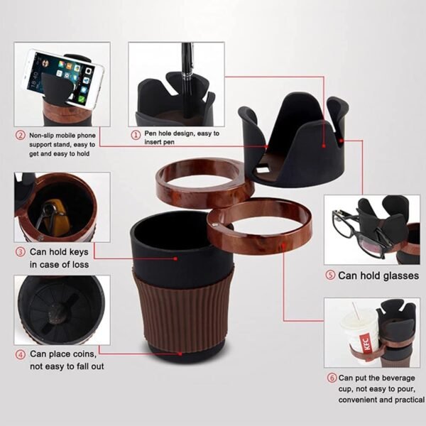 Car Cup Holder Organizer 4 in 1 Multifunctional 360 Rotating Car Cup Holder Insert car Interior 4