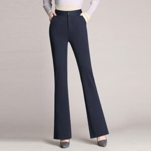 Classic Vintage High Waist Flare Pants For Women Stretch Suit Fabric Casual Trousers Office Lady Straight