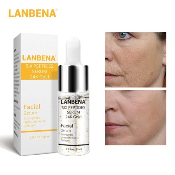 LANBENA 24K Gold Six Peptides Serum Anti Wrinkle Anti Aging Serum Lift Firming Treatment Fine Lines