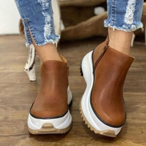 Shoes Women Sneakers 2021 Autumn Platform Short Boots High Top Ladies Traniers PU Leather Sneakers for