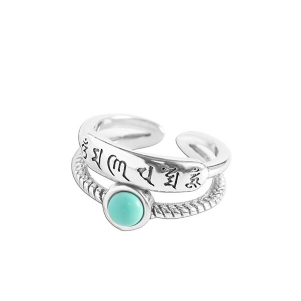 Uglyless Bohemia Exotic Turquoise Rings Women 6 word Mantra Buddhism Jewelry 925 Silver Hollow Rings Religious 4