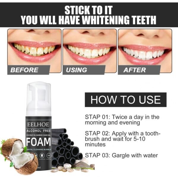 60ML Bottle Teeth Whitening Foam Alcohol free Safe Non irritating Deep Cleaning White Toothpaste Foam for 4