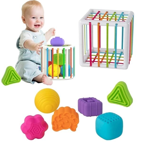 Baby Shape Sorting Toy Motor Skill Tactile Touch Toy Color Cognition Sensory Bin Soft Cube Montessori