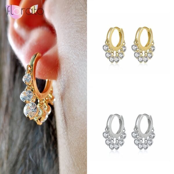 European and American Fashion Zircon Tassel Earrings for Women 925 Sterling Silver Ear Buckle Small Hoop