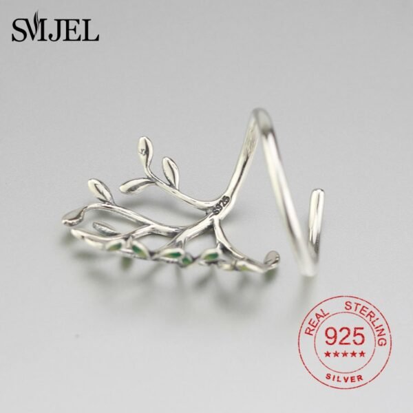 SMJEL 100 925 Sterling Silver Leaf Ring for Women Adjustable Wedding Finger Rings Party Gift Nature 4