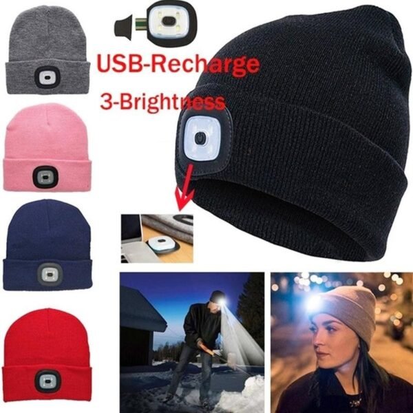 Unisex Led Knitted Beanie With Head Lamp Light Usb Rechargeable High Powered Fashion Knit Cap Men 1