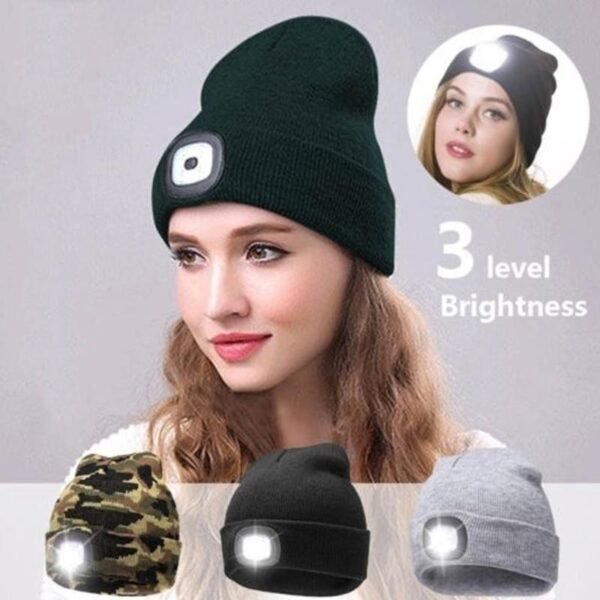 Unisex Led Knitted Beanie With Head Lamp Light Usb Rechargeable High Powered Fashion Knit Cap Men 2