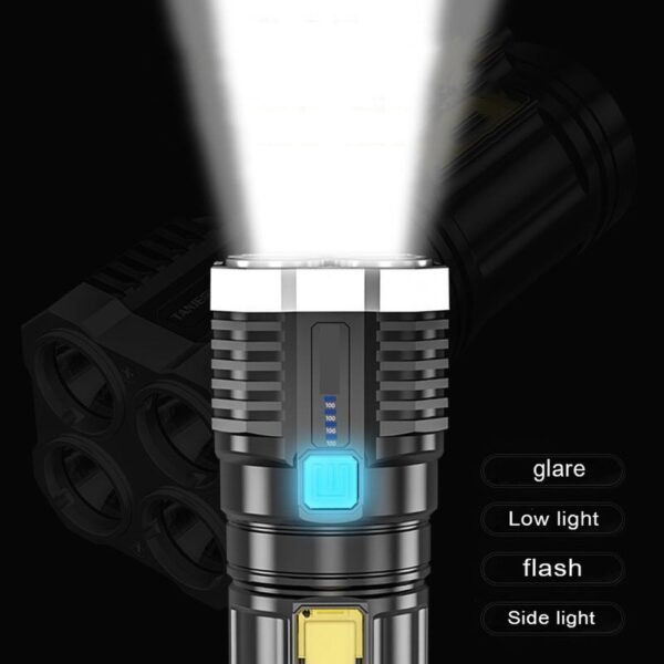 4 core Super Bright Flashlight Rechargeable Outdoor Multi function P1000 Led Long range Spotlight Battery Display 2