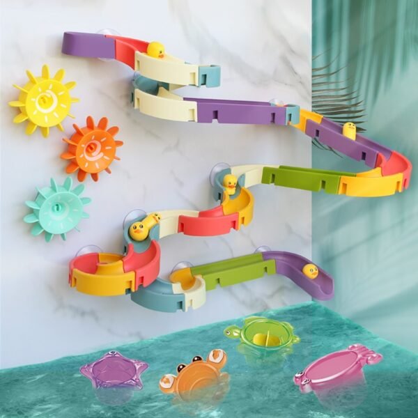 Baby Bath Toys DIY Marble Race Run Assembling Track Bathroom Bathtub Kids Play Water Spray Toy 1