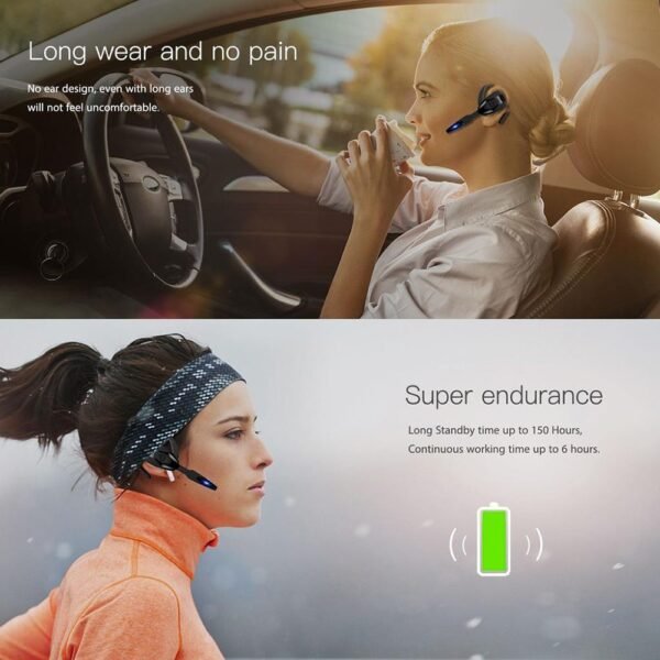 Ear Hook Bluetooth Handsfree Headset With Mic Rechargeable Long Standby Driving Car High Sensitivity Business Wireless 1