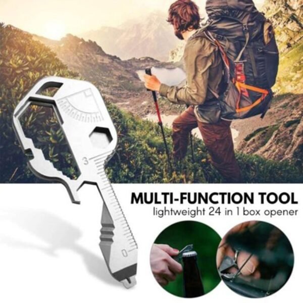 Metal Multifunctional Tool Key Shaped Pocket Tool Outdoor Tool for Drill Drive Measuring Bottle Opener Screwdriver