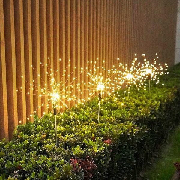 Solar Powered Outdoor Grass Globe Dandelion Fireworks Lamp Flash String 90 120 150 LED For Garden 3