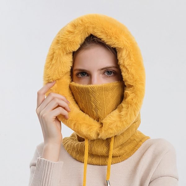 Women Warm Knitted Cap With Mask Set Hooded for Cashmere Winter Outdoor Windproof Hat Thick Plush 3