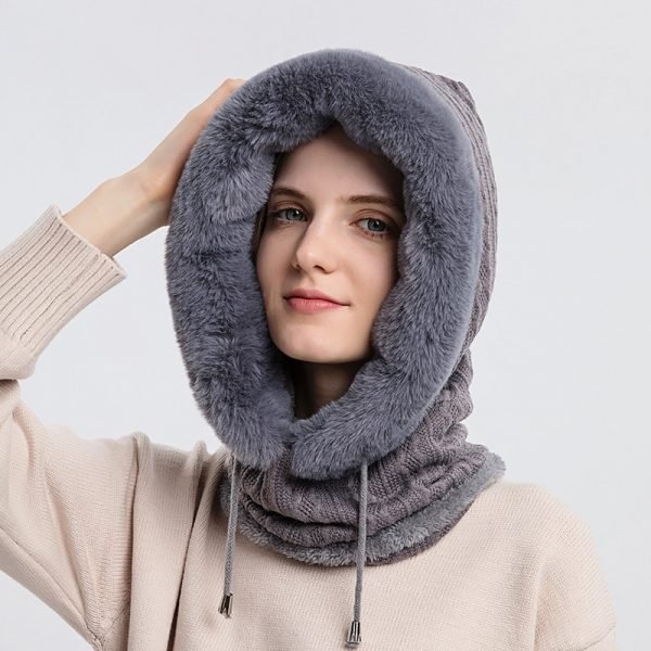 Women Warm Knitted Cap With Mask Set Hooded for Cashmere Winter Outdoor Windproof Hat Thick Plush 4