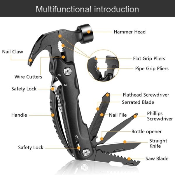 13 In 1 Camping Multi Tools for Woodworking Nail Hammer Multifunction Non slip Shockproof Steel Hammer 5