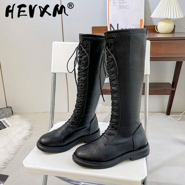 2021 Cross tied Knee High Lace Up Women Boots Winter Warm Over The Knee Chunky Thigh 2