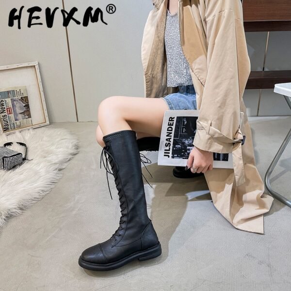 2021 Cross tied Knee High Lace Up Women Boots Winter Warm Over The Knee Chunky Thigh 4