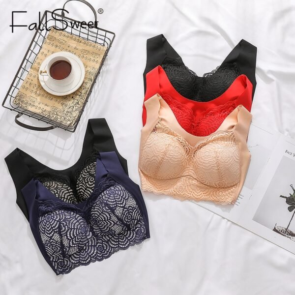 FallSweet Wire Free Lace Bras for Women Plus Size Vest Lingerie Thin Brassiere Full Cup Push 3