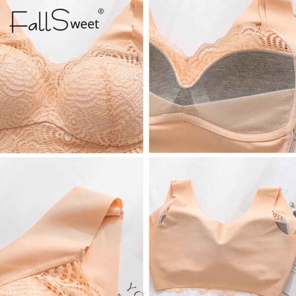 FallSweet Wire Free Lace Bras for Women Plus Size Vest Lingerie Thin Brassiere Full Cup Push 4