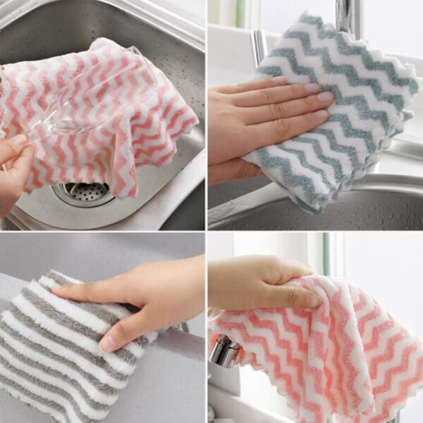 Stripe Dish Clean Towel Coral Fleece Highly Absorbent Wipe Cloths Kitchen Dish Pot Cups Cleaning Rag 5