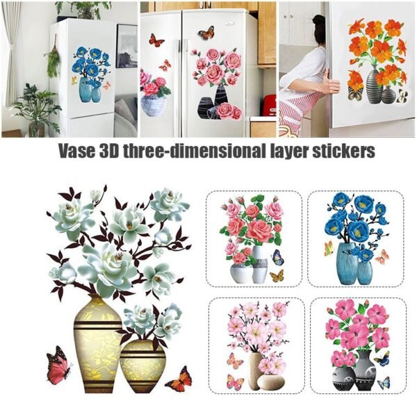 DIY Plant Vase 3D Stereo Stickers Self Adhesive Wall Refrigerator Decoration Waterproof TH
