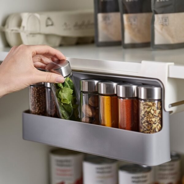 1PC Kitchen Seasoning Storage Rack Under Shelf Spice Organizer For Kitchen Organizer Self Adhesive Desk Drawer 4