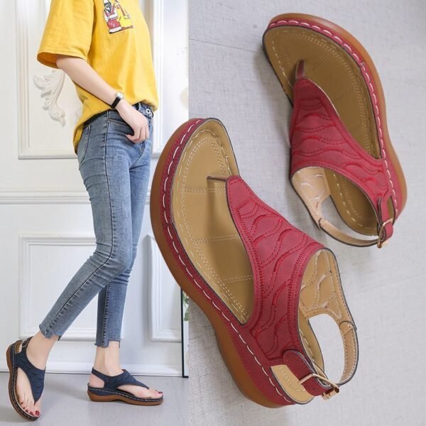 2022 New Summer Women Strap Sandals Women s Flats Open Toe Solid Casual Shoes Rome Wedges 1