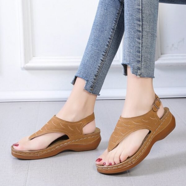 2022 New Summer Women Strap Sandals Women s Flats Open Toe Solid Casual Shoes Rome Wedges 2