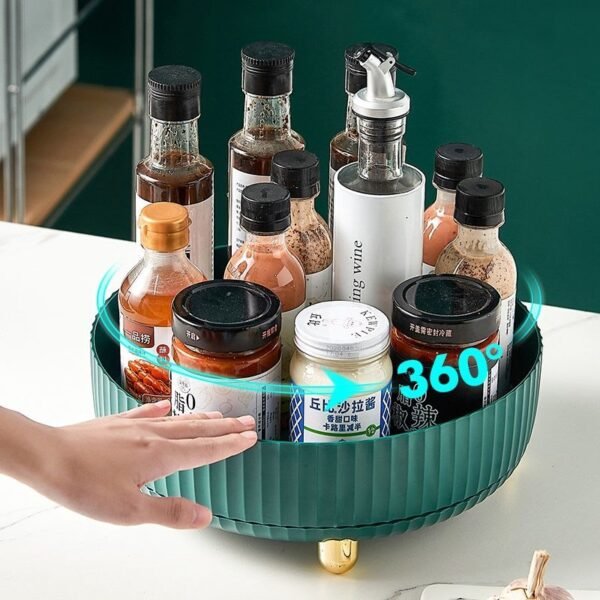360 Rotating Storage Rack Multifunctional Seasoning Organizer Shelf Oilproof Non slip Kitchen Supplies Holder for Home