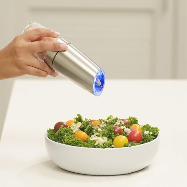 Blue LED Light Gravity Control Electric Pepper Health Grinder Durable Stainless Steel Large Capacity Salt Spices 2