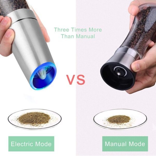 Blue LED Light Gravity Control Electric Pepper Health Grinder Durable Stainless Steel Large Capacity Salt Spices 4