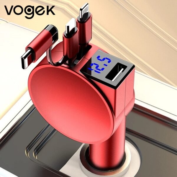 Vogek 3 in 1 Car Charger 60W Super Fast Charging for iPhone Xiaomi Huawei Samsung with