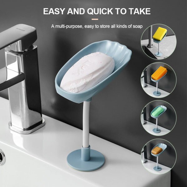 Bathroom Leaf Shape Soap Box with Suction Soap Holder Punch free Wall mounted Sponge Soaps Tray 3