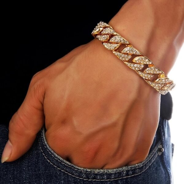 Hot Sale Miami Cuban Bracelets Anklet for Women Bling Full Rhinestone Paved Link Iced Out Hand 2