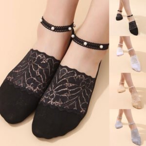 New Fashion Thin Women Socks Spring Summer Ankle Breathable Pearl Sweet Sexy Lace Socks Solid Color