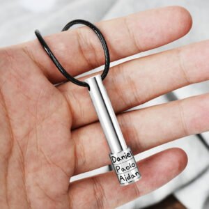 Personalized Mens Wax Rope Chain Necklaces Stainless Steel Custom Beads Name Pendant Necklaces for Men Women