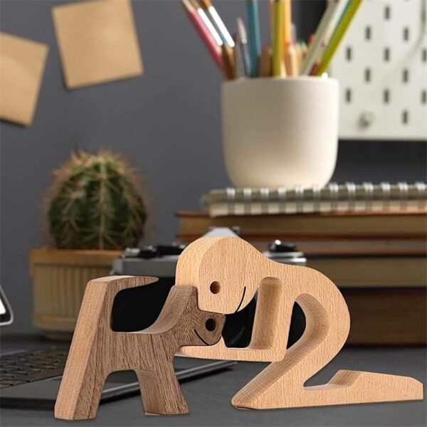 Wood Dog Craft Table Ornament Family Puppy Figurine Desktop Wooden Home Office Decoration Carving Model Dog 3