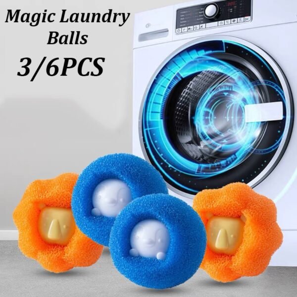 3 6 PCS Magic Laundry Balls Washing Machine Cleaning Balls Hair Removal Catcher Dirty Lint Fiber