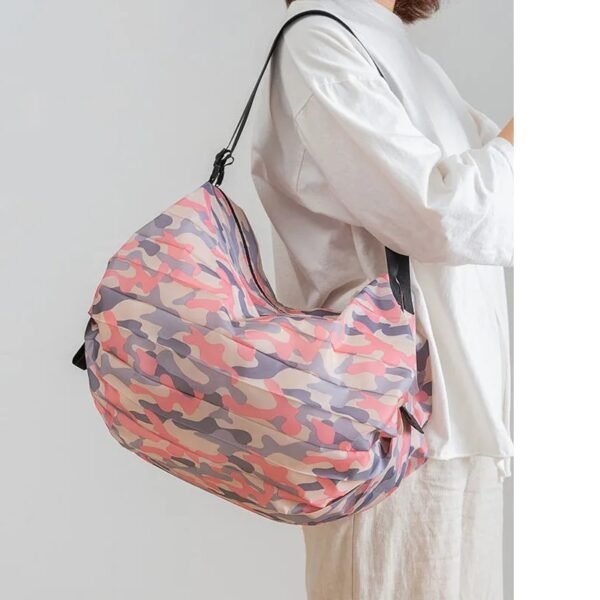 Big Size Thick Nylon Large Portable Shoulder Women s Handbags Folding Pouch Shopping Bag Foldable Print 1