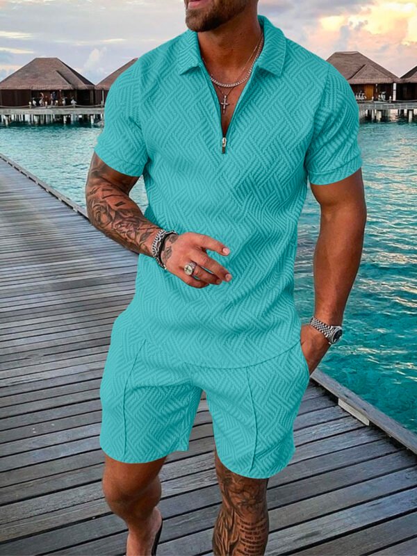 Men s Tracksuit Casual Short Sleeve Zipper Polo Shirt Shorts Set for Men Casual Streetwear 2 1