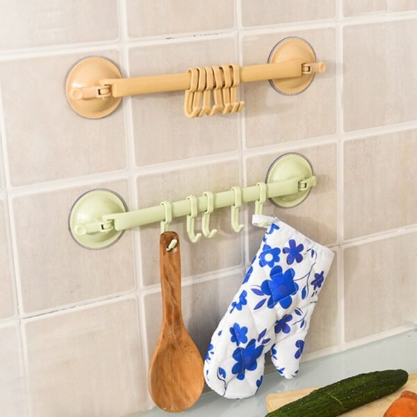 Wall mounted Kitchen Hooks Suction Cup 6 Hooks Strong Adhesive Hook Bathroom Corner Nail free Seamless 2