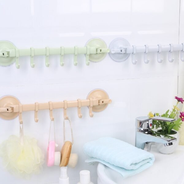 Wall mounted Kitchen Hooks Suction Cup 6 Hooks Strong Adhesive Hook Bathroom Corner Nail free Seamless 4
